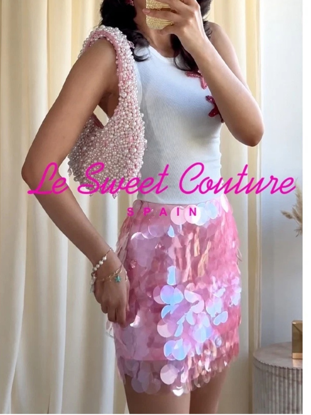 Zara Pink Iridescent Sequin Mini Skirt
